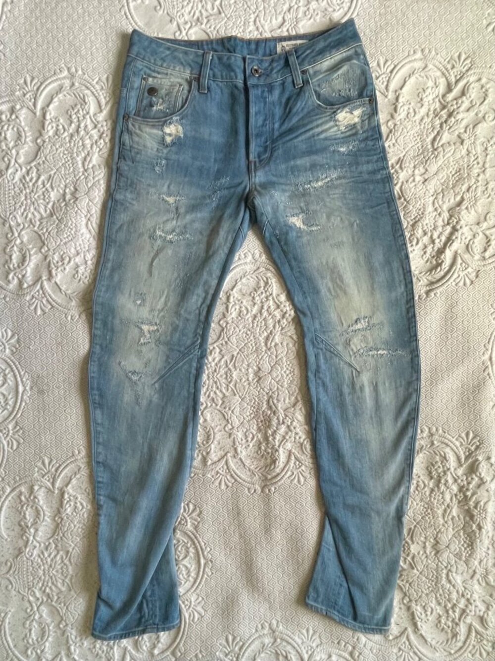 G-Star Arc 3D Tapered Jeans Light Washed Distressed Denim Men’s Size 29x32